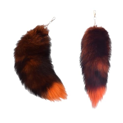 tintoke Fuchsschwanz,fox tail,Fuchsschwanz Anhänger etwa 40cm Fell Schwanz Keychain fox tail keychain Auto Schlüsselketten Anhänger Weich Flaumig Dicht Dekoration (Rot Schwarz) von tintoke