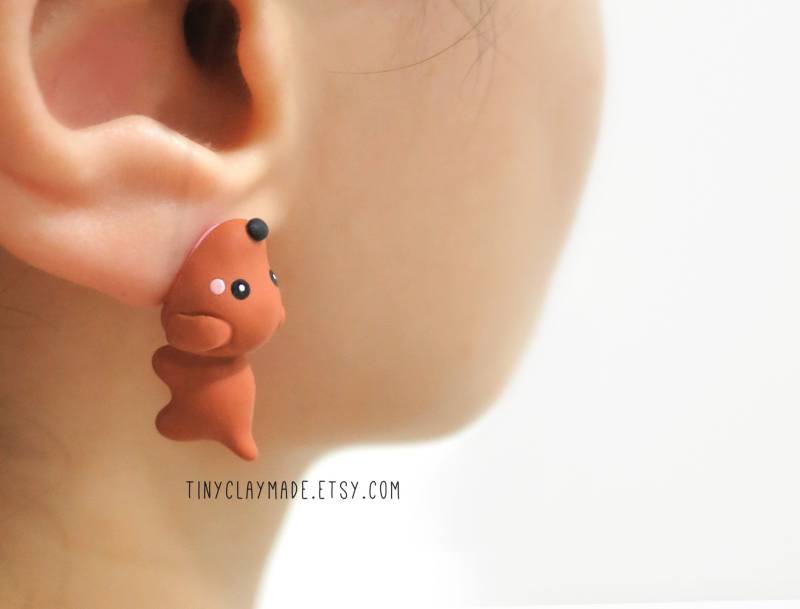 Süßer Hundebiss Ohrring, Polymer Clay Tier Süßes Beißohrring von tinyclaymade