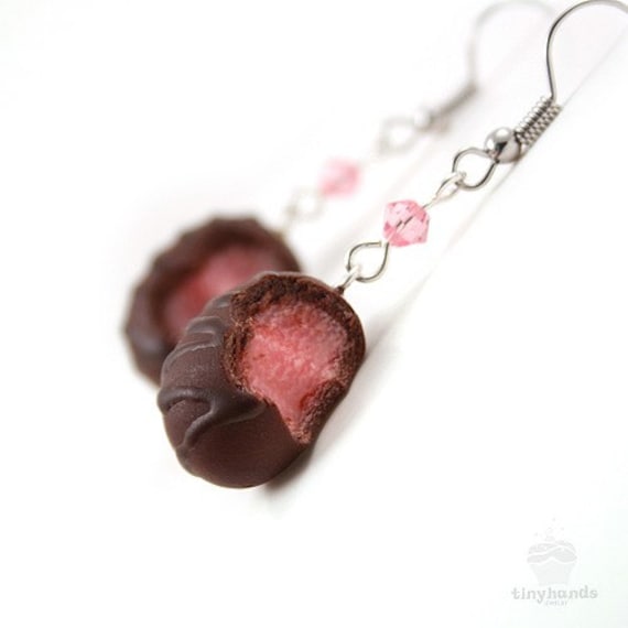 Lebensmittel Schmuck Duftende Kirsche Schokolade Trüffel Ohrringe Kawaii Süße Polymer Clay Miniatur Super Glitzernde Geburtstagsgeschenk von tinyhands