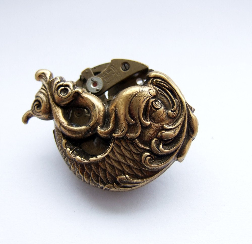 Barock Steampunk-Dragon-Fisch Brosche von tinyminds