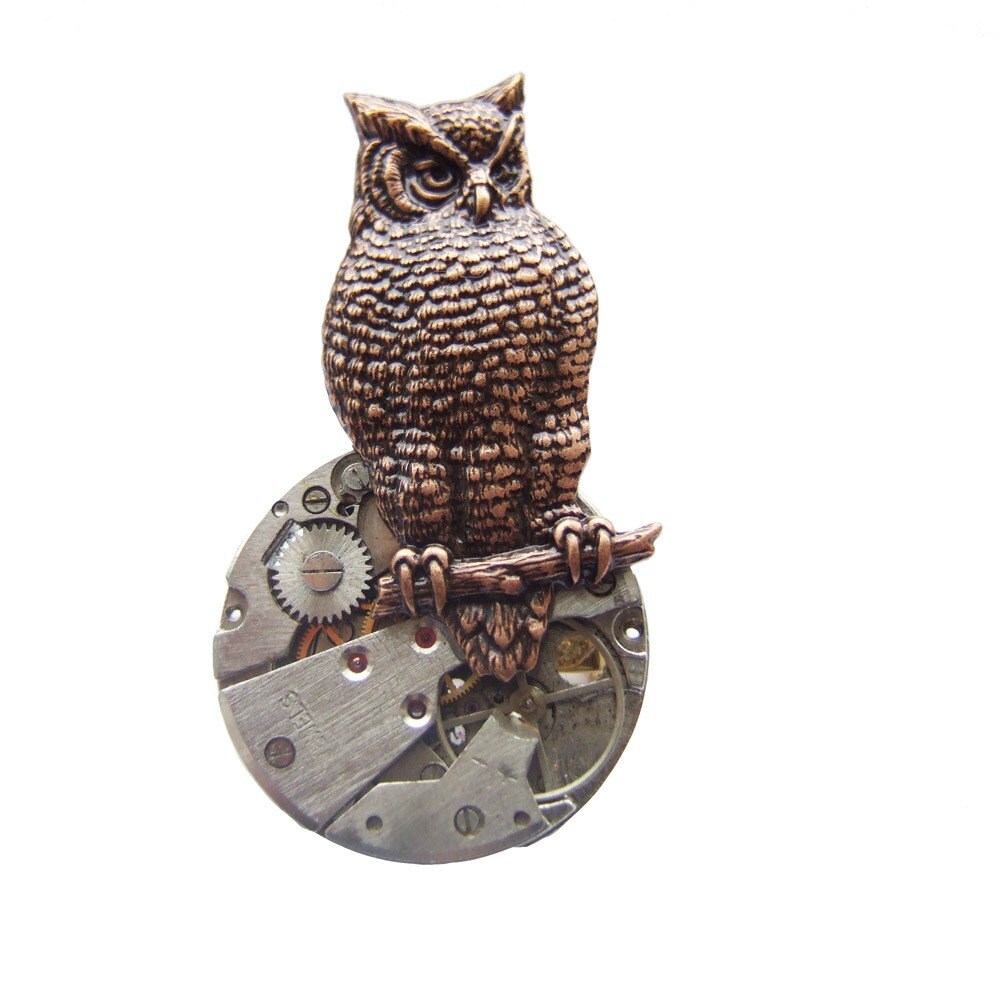steampunk Eule Brosche, Sie Jagte Durch Das Licht Des Uhrwerks Mond von tinyminds