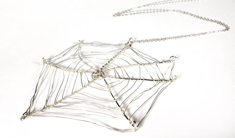 Handgemachte Sterling Silber Spinnennetz Halskette - Handgemachter Anhänger Oversized Lange 10623 von tinymishaps
