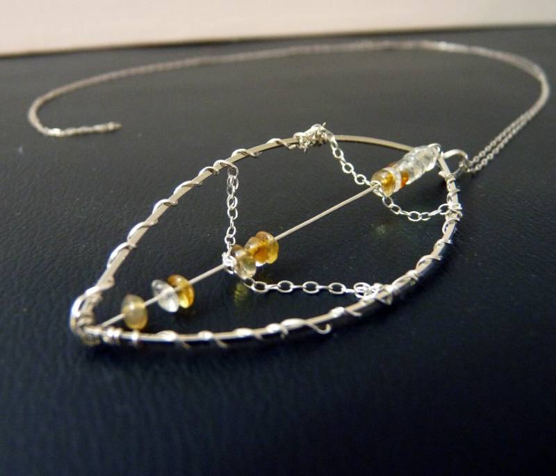 sterling Silber Und Citrin Blatt Anhänger - November Geburtsstein von tinymishaps