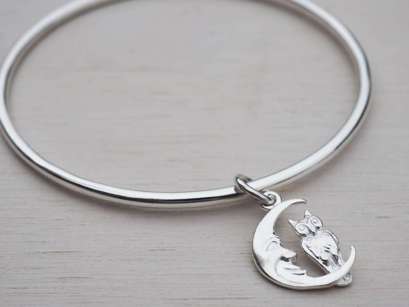 Kinder Armband Mond Mit Eule | Sterling Silber Erstes Geburtstagsgeschenk Taufgeschenk von tinysilver