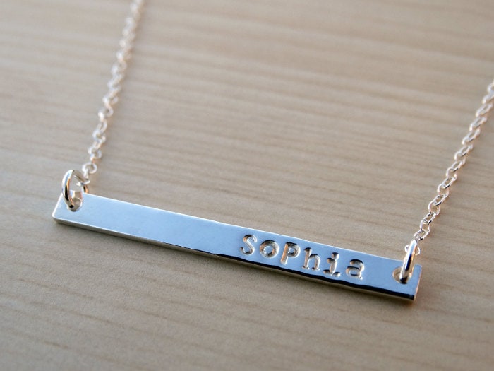 Silber Name Bar Halskette - Personalisierte Horizontale Leiste Sterling von tinysilver