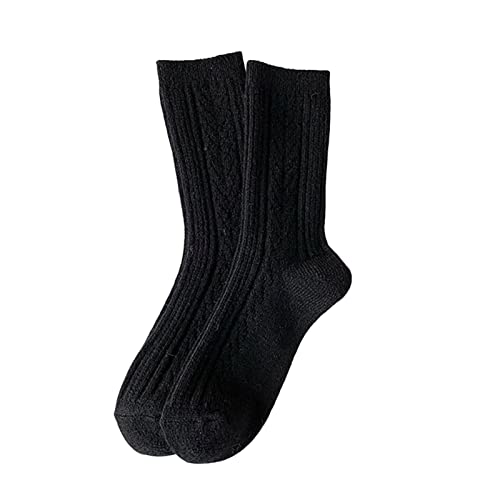 tinysiry Einfarbiges Hanfmuster für Damen, verdickte, warme, kurze Stricksocken, Herbst und Winter, verdickte Sportsocken mit Fleecefutter Schwarz Einheitsgröße von tinysiry