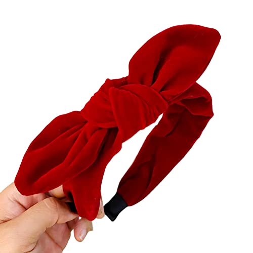 tinysiry Retro Samt geknotete Haarbänder, elegante einfarbige Bowknot Headwear Damen Haarband, Hasenohren Haarschmuck für Frauen Mädchen Rot von tinysiry