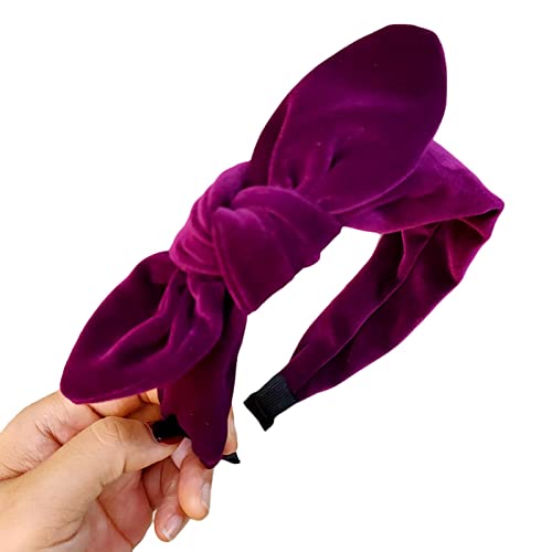 tinysiry Retro Samt geknotete Haarbänder, elegante einfarbige Bowknot Headwear Damen Haarband, Hasenohren Haarschmuck für Frauen Mädchen Violett von tinysiry