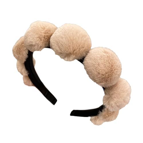 tinysiry Spa-Stirnband zum Waschen des Gesichts, Haarband für Damen, Plüschball, Dekor, Kopfreifen, Waschen des Gesichts, Haarschmuck, Haarreifen Licht Khaki von tinysiry