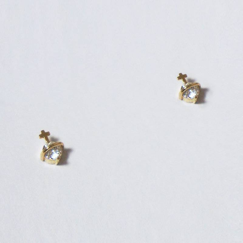 Schwarzer Freitag Verkauf 10K Solid Gold Kleines Kreuz Mit Cubic Weiß Cz Ohrstecker Echt - Tge051 von tinytinygold