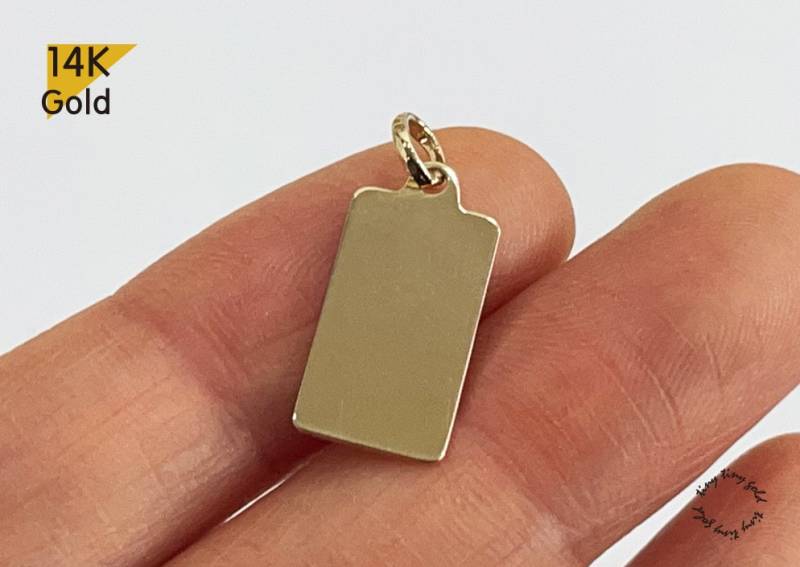 14K Solid Gold Engravable Disc Anhänger, Rechteck Form Charm Größe 14, 8 X 8 Mm von tinytinygold