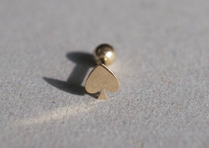 14K Solid Gold Tiny As Pik Ende Barbell Piercing 18G, 3/16 "5 Mm Post Echt - Tgp4001 von tinytinygold