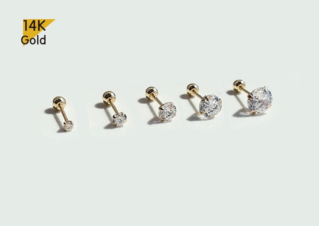 Schwarzer Freitag Sale 14K Solid Gold Einzel Ohrring Tiny Cz 2 ~ 6 Mm Piercing 21G, 4, 6, 8 Post - Tgp5001 von tinytinygold