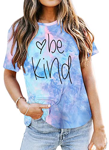 tiorhooe Batik Shirt Damen Be Kind Gradient Regenbogen T-Shirts Frauen Inspirative Lehrer Kurze Ärmel von tiorhooe