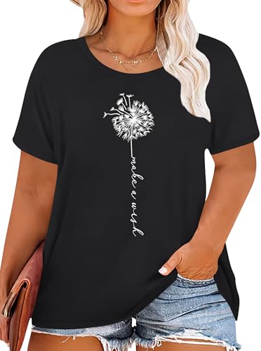 tiorhooe Damen Große Größen Shirt Frauen Dandelion T Shirts Plus Size Löwenzahn Casual T Shirt von tiorhooe