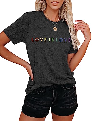 Damen Pride Shirt Frauen LGBT Gay Pride Month T-Shirts Frau Regenbogen Print Kurzarm Top （Grau,Klein von tiorhooe