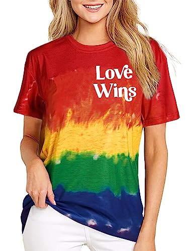 Damen Pride Shirt Frauen LGBT Gay Pride Month T-Shirts Frau Regenbogen Print Kurzarm Top （Mehrfarbig,Groß von tiorhooe