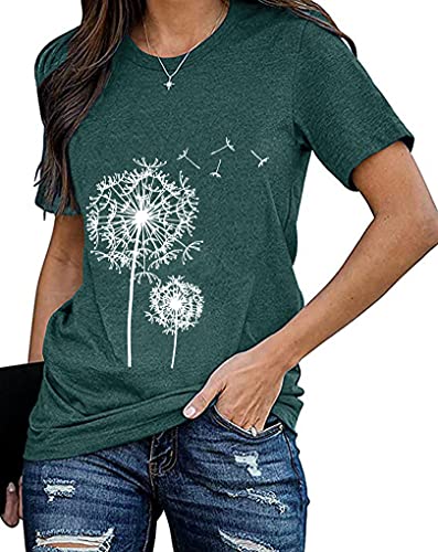 tiorhooe Damen Pusteblume T-Shirt Frauen Blume Muster Shirt Frau Nette Casual Kurzarm Tops von tiorhooe