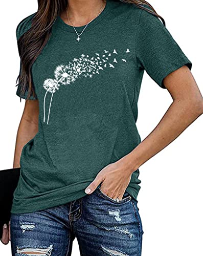 Damen Pusteblume T-Shirt Frauen Blume Muster Shirt Frau Nette Casual Kurzarm Tops von tiorhooe