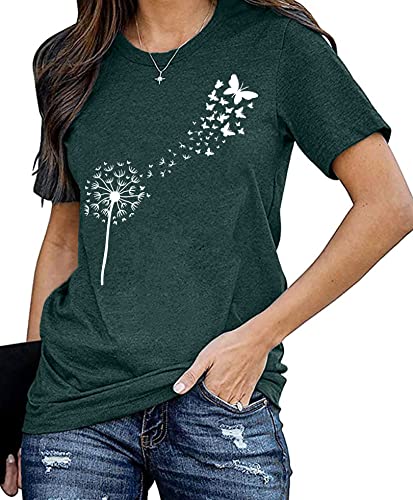 Damen Pusteblume T-Shirt Frauen Blume Muster Shirt Frau Nette Casual Kurzarm Tops von tiorhooe