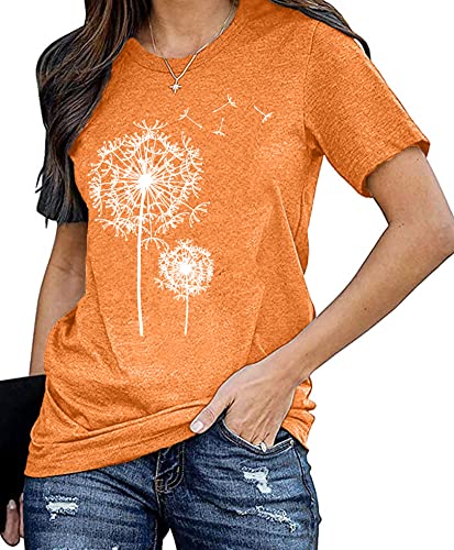 Damen Pusteblume T-Shirt Frauen Blume Muster Shirt Frau Nette Casual Kurzarm Tops von tiorhooe