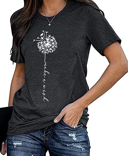 Damen Pusteblume T-Shirt Frauen Blume Muster Shirt Frau Nette Casual Kurzarm Tops von tiorhooe