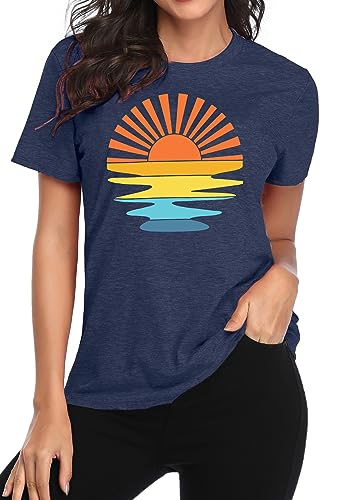 Sunshine Shirt Damen Retro Wander T-Shirt Für Frauen Sommer Vintage Graphic Tees （Blau,Klein von tiorhooe