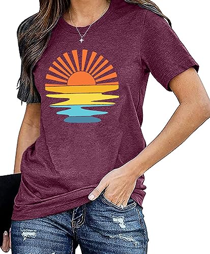 Sunshine Shirt Damen Retro Wander T-Shirt Für Frauen Sommer Vintage Graphic Tees von tiorhooe