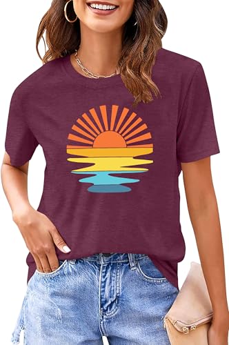 tiorhooe Sunshine Shirt Damen Retro Wander T-Shirt Für Frauen Sommer Vintage Graphic Tees von tiorhooe