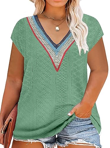 tiorhooe Große Größen T-Shirts Damen V-Ausschnitt Plus Size Mode Strick Top Sommer Oversize Frauen Tshirts von tiorhooe