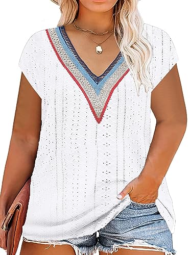 Große Größen T-Shirts Damen V-Ausschnitt Plus Size Mode Strick Top Sommer Oversize Frauen Tshirts von tiorhooe