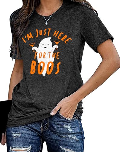 Halloween Shirt Damen Ghost Graphic Tshirt Frauen Karneval Lässiges Kurzarm Tees （Grau,Mittel von tiorhooe