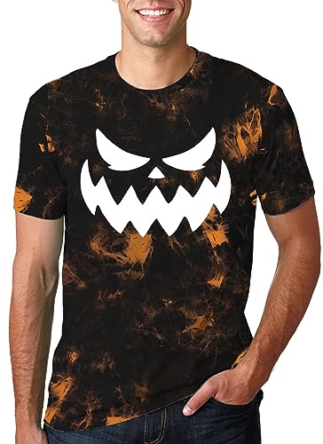 Halloween Shirt Herren Kürbis Lächelndes Graphic Tshirt Männer Karneval Casual Tees (TDBraun, Klein) von tiorhooe