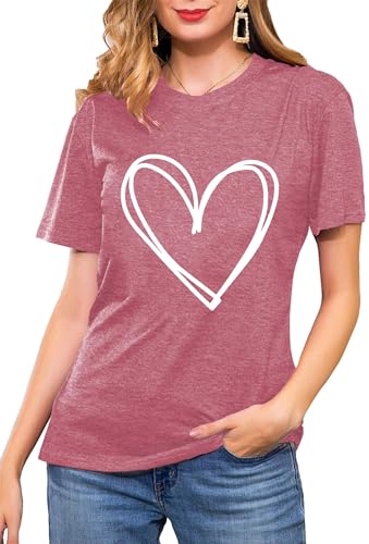 Liebesherz T Shirts für Damen Valentinstag Herz T-Shirt Frauen Cute Herz Graphic Tees von tiorhooe