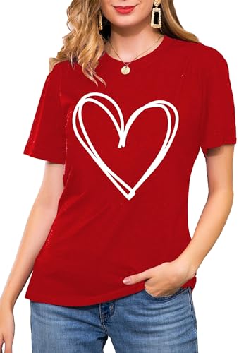 Liebesherz T Shirts für Damen Valentinstag Herz T-Shirt Frauen Cute Herz Graphic Tees von tiorhooe