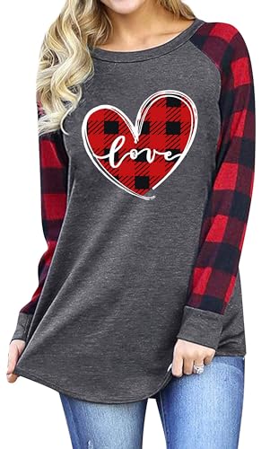 Liebesherzpullover Damen Valentinstag Herz Sweatershirt Frauen Cute Herz Graphic Langarm Shirts von tiorhooe