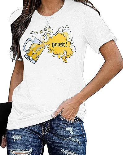 Oktoberfest Graphics T-Shirts Frauen Cute Prost Graphics Shirt Damen Karneval Lässiges Kurzärmeliges Tops （Weiß,XX-Large von tiorhooe