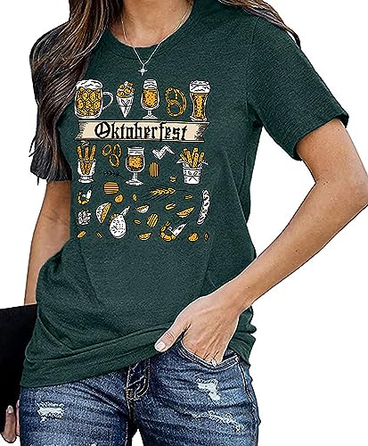 Oktoberfest Graphics T-Shirts Frauen Trachtenshirt Damen Cute Karneval Lässiges Kurzärmeliges Tops （Grün,Mittel von tiorhooe