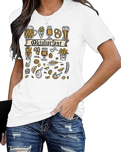 Oktoberfest Graphics T-Shirts Frauen Trachtenshirt Damen Cute Karneval Lässiges Kurzärmeliges Tops （Weiß,Klein von tiorhooe