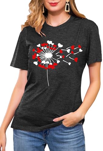 Pusteblume Shirt für Damen Liebesherz Valentinstag T-Shirt Frauen Herz Graphic Tees von tiorhooe