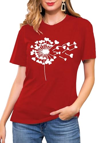 Pusteblume Shirt für Damen Liebesherz Valentinstag T-Shirt Frauen Herz Graphic Tees von tiorhooe