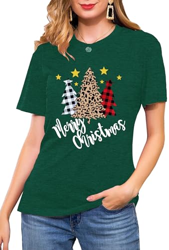 Weihnachten T-Shirt Damen Cute Weihnachts Baum Graphic Shirt Frauen Buffalo Plaid T-Tops （Grün,Mittel von tiorhooe