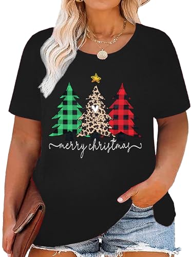 Weihnachtsshirt Damen Große Größen Weihnachtsbaum Graphic Oversize Shirt Frauen Plus Size Tees （Grau,3XL von tiorhooe