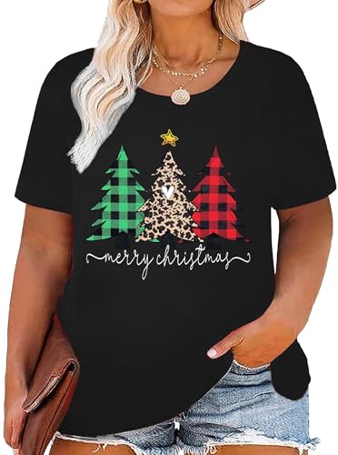 tiorhooe Weihnachtsshirt Damen Große Größen Weihnachtsbaum Graphic Oversize Shirt Frauen Plus Size Tees von tiorhooe