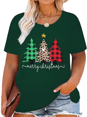 Weihnachtsshirt Damen Große Größen Weihnachtsbaum Graphic Oversize Shirt Frauen Plus Size Tees （Grün1,2XL von tiorhooe