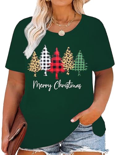 Weihnachtsshirt Damen Große Größen Weihnachtsbaum Graphic Oversize Shirt Frauen Plus Size Tees （Grün2,3XL von tiorhooe