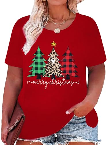 tiorhooe Weihnachtsshirt Damen Große Größen Weihnachtsbaum Graphic Oversize Shirt Frauen Plus Size Tees von tiorhooe