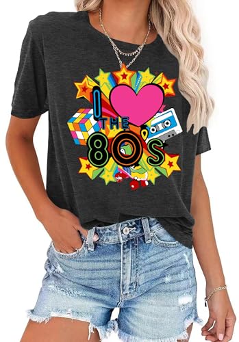 tiorhooe 80er Jahre T-Shirts Damen Retro 80er 90er Jahre Mottoparty T-Shirt 80er 90er Jahre Verkleidung Kostüm Outfits Tops, grau, XXL von tiorhooe
