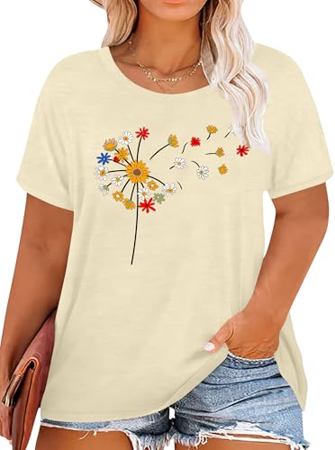 tiorhooe Damen Große Größen Shirt Frauen Dandelion T Shirts Plus Size Löwenzahn Casual T Shirt von tiorhooe