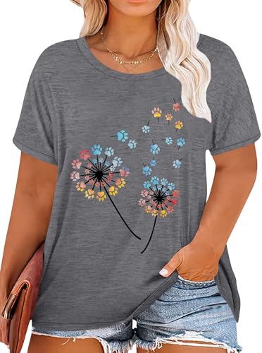 tiorhooe Damen Große Größen Shirt Frauen Dandelion T Shirts Plus Size Löwenzahn Casual T Shirt von tiorhooe